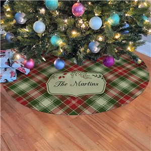 Personalized Christmas Plaid and Frame Tree Skirt