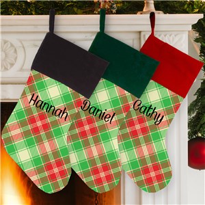 Personalized Red, Green and  Cream Plaid Stocking