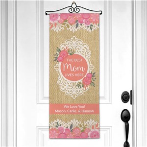 Personalized Pink Flowers and Lace Wall Hanging