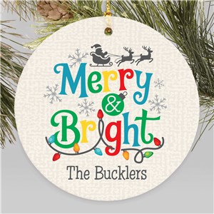 Personalized Merry & Bright with Lights Round Ornament