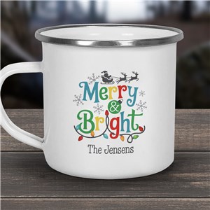 Personalized Merry & Bright with lights Camper Mug