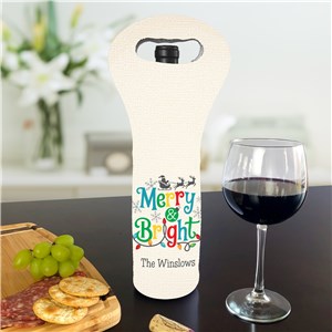 Personalized Merry & Bright With lights Insulated Wine Gift Bag