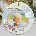 Personalized Ceramic Forever In Our Hearts Memorial Photo Ornament U44610
